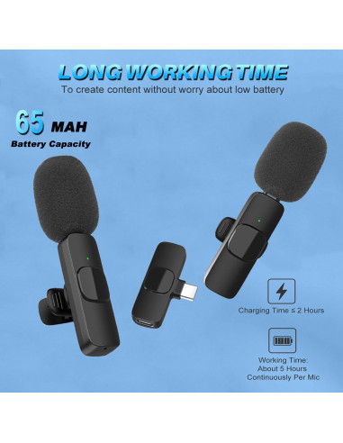 Micrófono Lavalier Inalámbrico Aoiutrn K2 USB-C para iPhone y Android