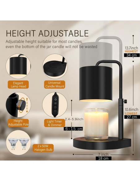 Lámpara Calentadora de Velas Zukakii Ajustable 50W Negro Lámpara Calentadora de Velas Zukakii Ajustable 50W Negro