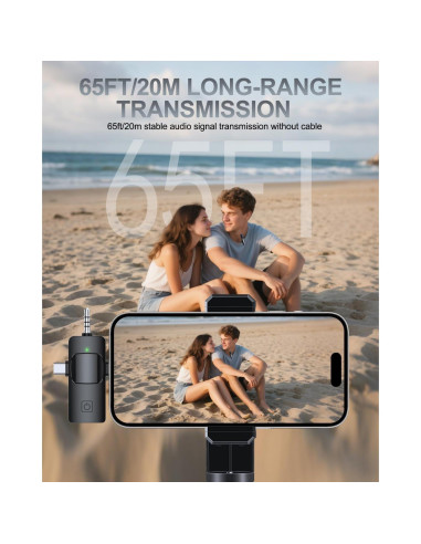 Micrófono Lavalier Inalámbrico PQRQP 3 en 1 para iPhone y Android