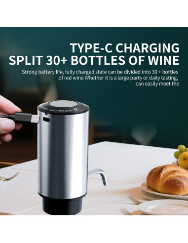 Aireador de vino eléctrico Liuzouwin 2025 recargable plateado