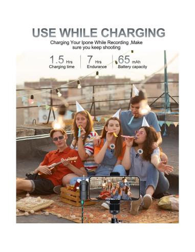 Micrófono Lavalier Inalámbrico PQRQP 3 en 1 para iPhone y Android