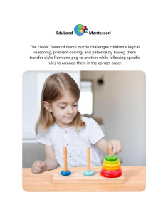 Torres de Hanoi de Madera EduLand Montessori 8 Anillos Juguete Educativo 2