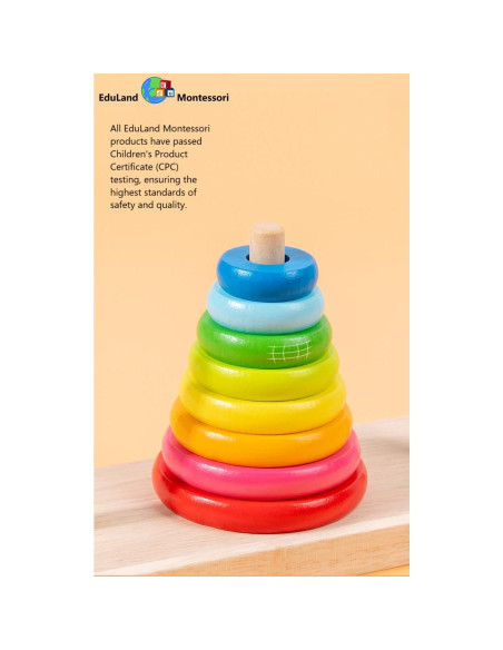Torres de Hanoi de Madera EduLand Montessori 8 Anillos Juguete Educativo Torres de Hanoi de Madera EduLand Montessori 8 Anillos Juguete Educativo