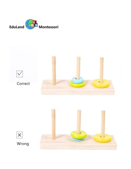 Torres de Hanoi de Madera EduLand Montessori 8 Anillos Juguete Educativo Torres de Hanoi de Madera EduLand Montessori 8 Anillos Juguete Educativo