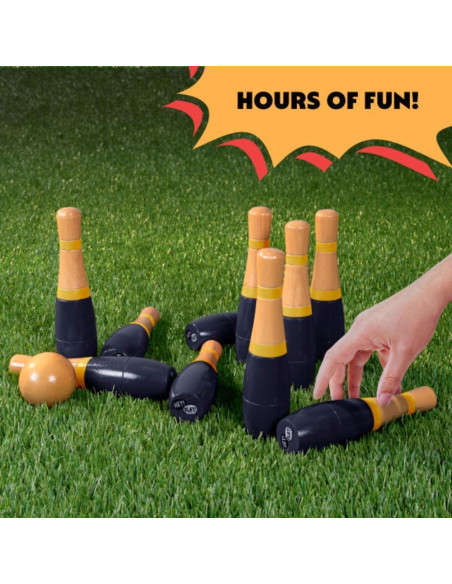 Juego de Bolos de Madera Hey Play - Set 10 Pines y 2 Pelotas Juego de Bolos de Madera Hey Play - Set 10 Pines y 2 Pelotas