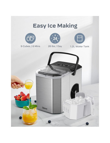 Máquina de Hielo Silonn Portátil Acero Inoxidable 26 lbs/día