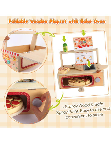 Juego de Pizza de Madera iLuckinSpri 68PCS para Niños 3+