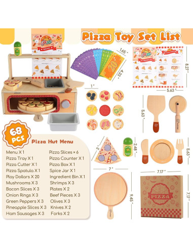 Juego de Pizza de Madera iLuckinSpri 68PCS para Niños 3+