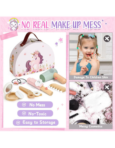 Juego de Maquillaje de Madera Toyssa Unicornio 20x15cm