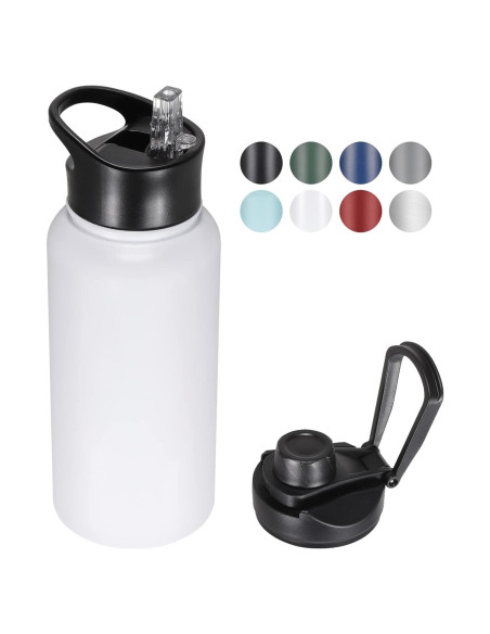 Botella de Agua Aislada VQRRCKI 0.95L Doble Pared Blanca Botella de Agua Aislada VQRRCKI 0.95L Doble Pared Blanca