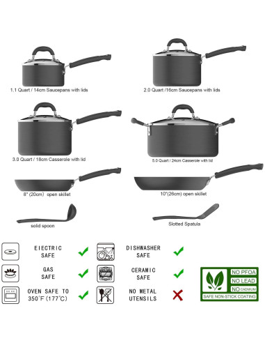 Juego de utensilios de cocina 12 piezas Amazon Basics negro