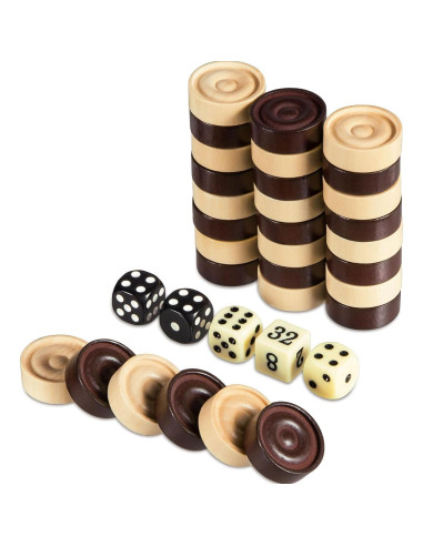 Juego de Damas de Madera BIVOMON - 30 Piezas + 5 Dados
