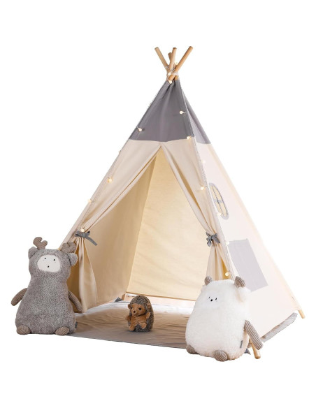 Tienda Teepee para Niños Besrey con Luz y Alfombra Algodón Tienda Teepee para Niños Besrey con Luz y Alfombra Algodón