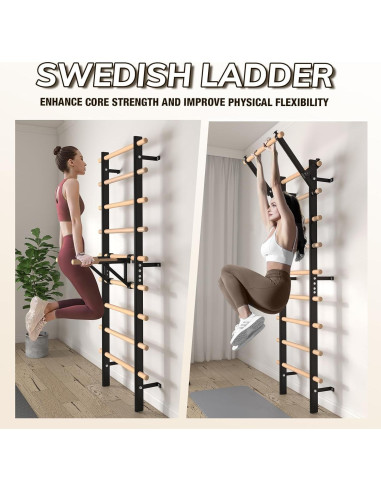 Escalera Sueca GMWD G-SL01 con Barra de Dominadas y 9 Varillas
