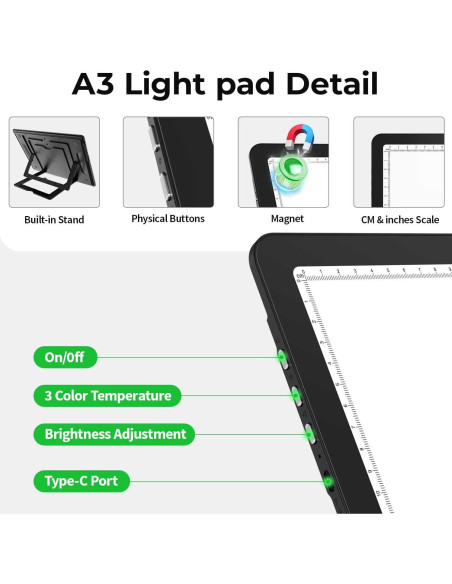 Tablero de Luz LED A3 Zocelight Recargable 5000mAh Tablero de Luz LED A3 Zocelight Recargable 5000mAh