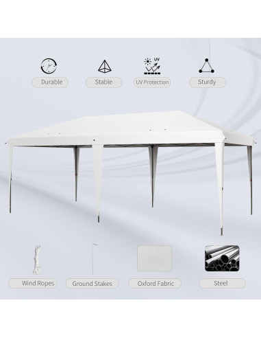 Carpa Portátil OPAHDN 3.05x5.87m Blanca, Resistente y Fácil de Montar
