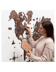 Mapa Mundial de Madera 3D EnjoyTheWood 2XL Nuez Oscura