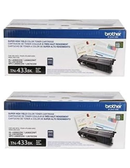 Cartucho de Tóner Negro Brother TN-433BK 2-Pack Alto Rendimiento Cartucho de Tóner Negro Brother TN-433BK 2-Pack Alto Rendimiento