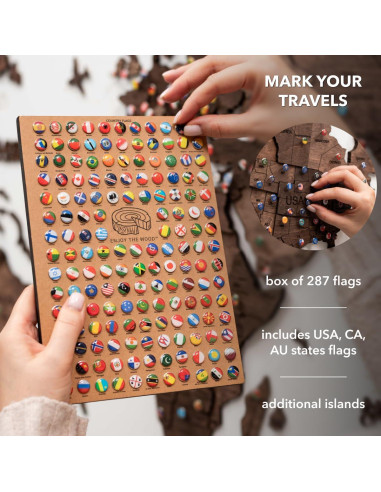 Mapa Mundial de Madera 3D EnjoyTheWood 2XL Nuez Oscura