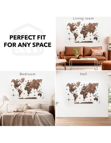 Mapa Mundial de Madera 3D EnjoyTheWood 2XL Nuez Oscura