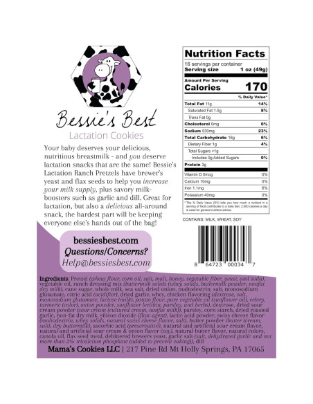 Pretzels de Lactancia Bessie Sabor Ranch 0.45 kg Pretzels de Lactancia Bessie Sabor Ranch 0.45 kg
