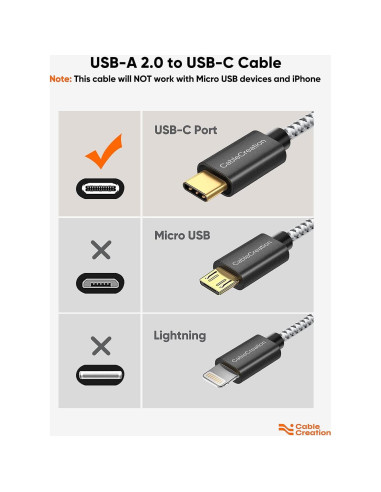 Cable USB a USB C 15 cm CableCreation Carga Rápida Negro