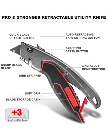 Cuchillo Utilitario HAUTMEC HT0311, Retráctil Automático, 3 Cuchillas Cuchillo Utilitario HAUTMEC HT0311, Retráctil Automático, 3 Cuchillas