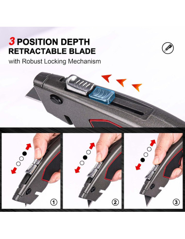 Cuchillo Utilitario HAUTMEC HT0311, Retráctil Automático, 3 Cuchillas