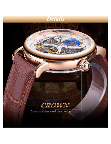 Reloj automático mecánico FAMVNTN JJ128 hombre cuero marrón