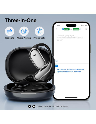 Auriculares Traductor de Idiomas AI OWS Q16 Negro 144 Idiomas
