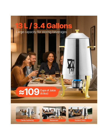 Dispensador de Bebidas VEVOR 13 L Acero Inoxidable con Grifo