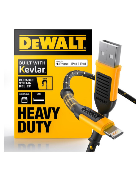 Cable Lightning a USB DEWALT 3,05 m trenzado reforzado Cable Lightning a USB DEWALT 3,05 m trenzado reforzado
