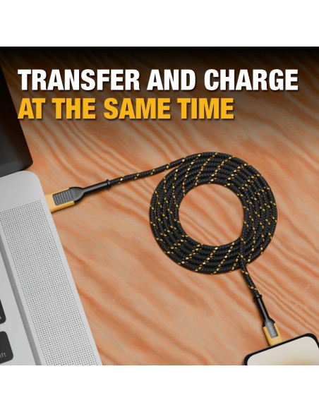 Cable Lightning a USB DEWALT 3,05 m trenzado reforzado Cable Lightning a USB DEWALT 3,05 m trenzado reforzado