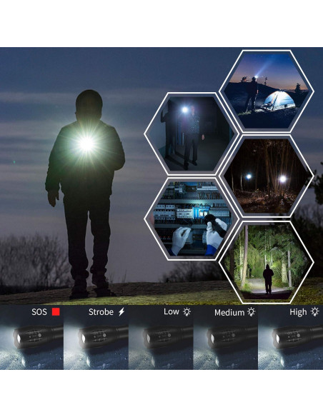 Linternas LED Whaply T6G-1 4 Pack 1000 Lúmenes a Prueba de Agua Linternas LED Whaply T6G-1 4 Pack 1000 Lúmenes a Prueba de Agua
