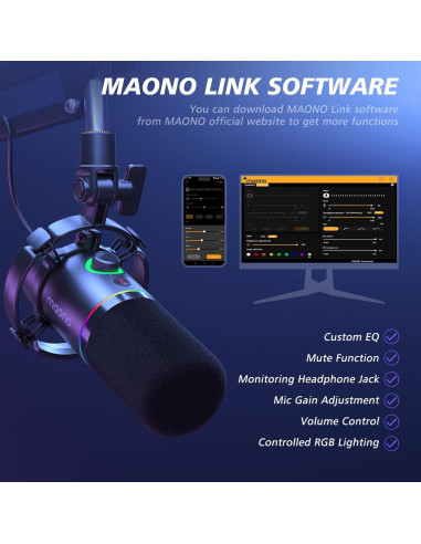 Kit de Micrófono Dinámico MAONO PD200X y Mezclador G1 NEO