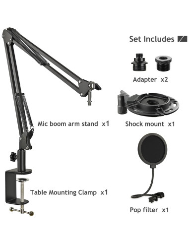 Soporte de Micrófono Frgyee con Brazo de Tijera y Filtro Antipop