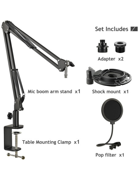 Soporte de Micrófono Frgyee con Brazo de Tijera y Filtro Antipop Soporte de Micrófono Frgyee con Brazo de Tijera y Filtro Antipop