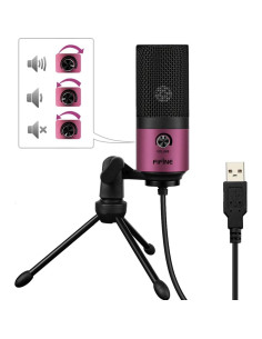 Micrófono USB FIFINE K669 Rosa y Auriculares Estudio 3.5mm 2