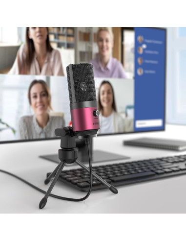 Micrófono USB FIFINE K669 Rosa y Auriculares Estudio 3.5mm