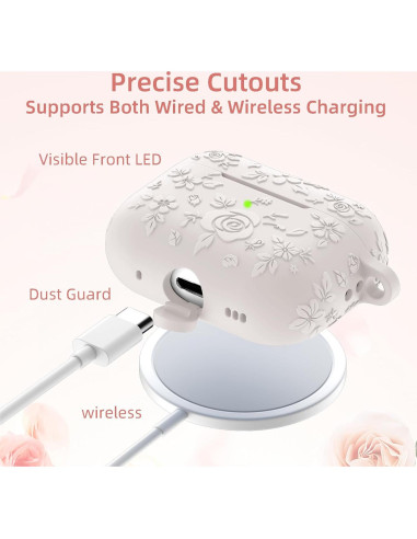 Funda de Silicona Floral Beydoa para AirPods Pro 2 Beige