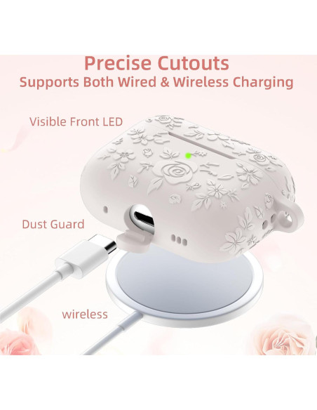 Funda de Silicona Floral Beydoa para AirPods Pro 2 Beige Funda de Silicona Floral Beydoa para AirPods Pro 2 Beige