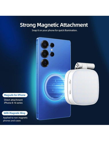 Luz de Selfie Magnética FJHEPERPOO M27-Blanco con Espejo HD