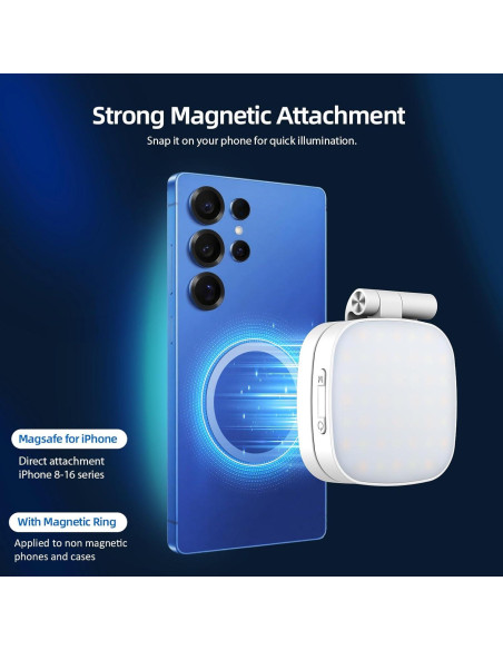 Luz de Selfie Magnética FJHEPERPOO M27-Blanco con Espejo HD Luz de Selfie Magnética FJHEPERPOO M27-Blanco con Espejo HD
