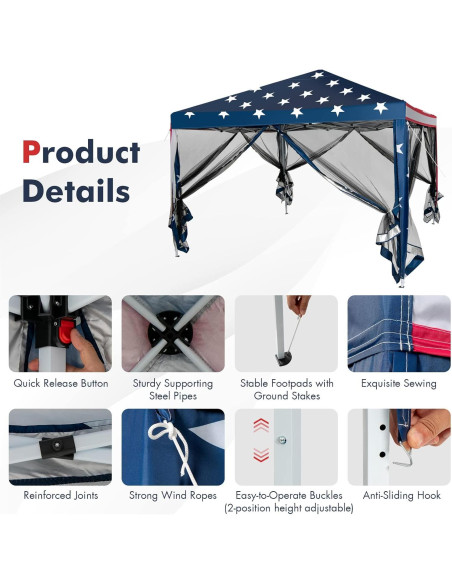 Carpa Plegable Tangkula 10x10 Pies con Malla y Altura Ajustable Carpa Plegable Tangkula 10x10 Pies con Malla y Altura Ajustable