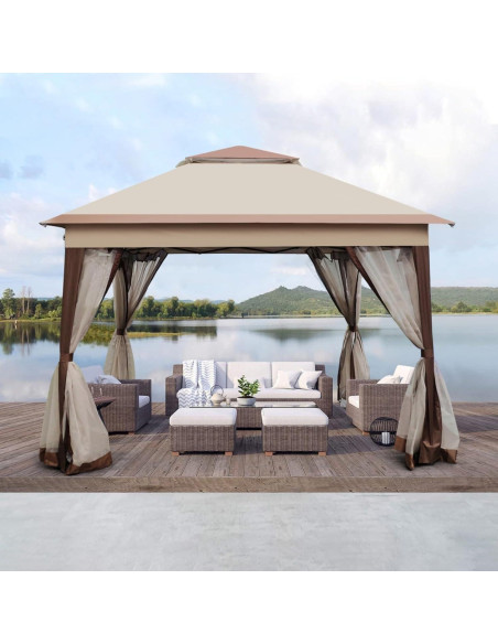 Gazebo Pop Up Wheloy 330x330 cm con Red Desmontable Café Gazebo Pop Up Wheloy 330x330 cm con Red Desmontable Café