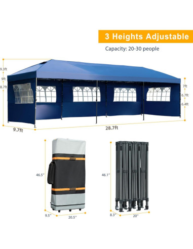 Carpa Pop Up 10x30 Wheloy Marino con Paredes Laterales