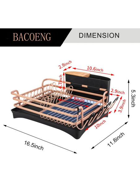 Estante para Secar Platos BACOENG de Aluminio Dorado 1.8kg Estante para Secar Platos BACOENG de Aluminio Dorado 1.8kg