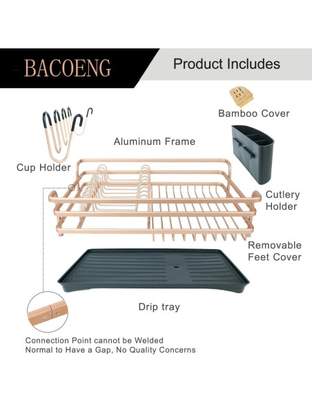 Estante para Secar Platos BACOENG de Aluminio Dorado 1.8kg Estante para Secar Platos BACOENG de Aluminio Dorado 1.8kg