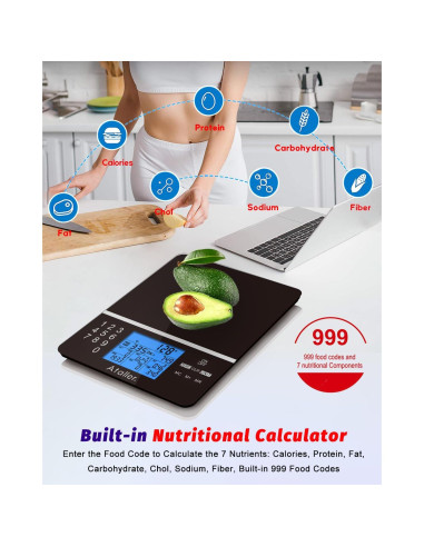 Báscula Digital de Alimentos Ataller con Calculadora Nutricional 5kg