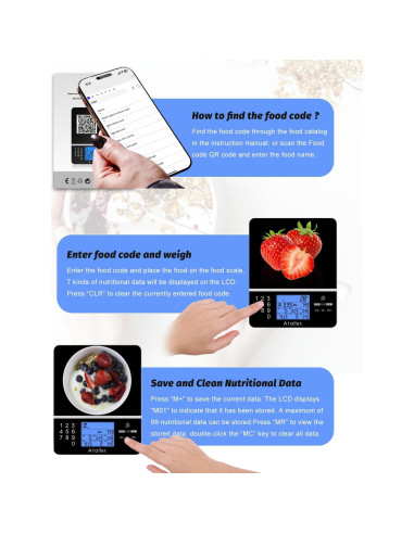 Báscula Digital de Alimentos Ataller con Calculadora Nutricional 5kg